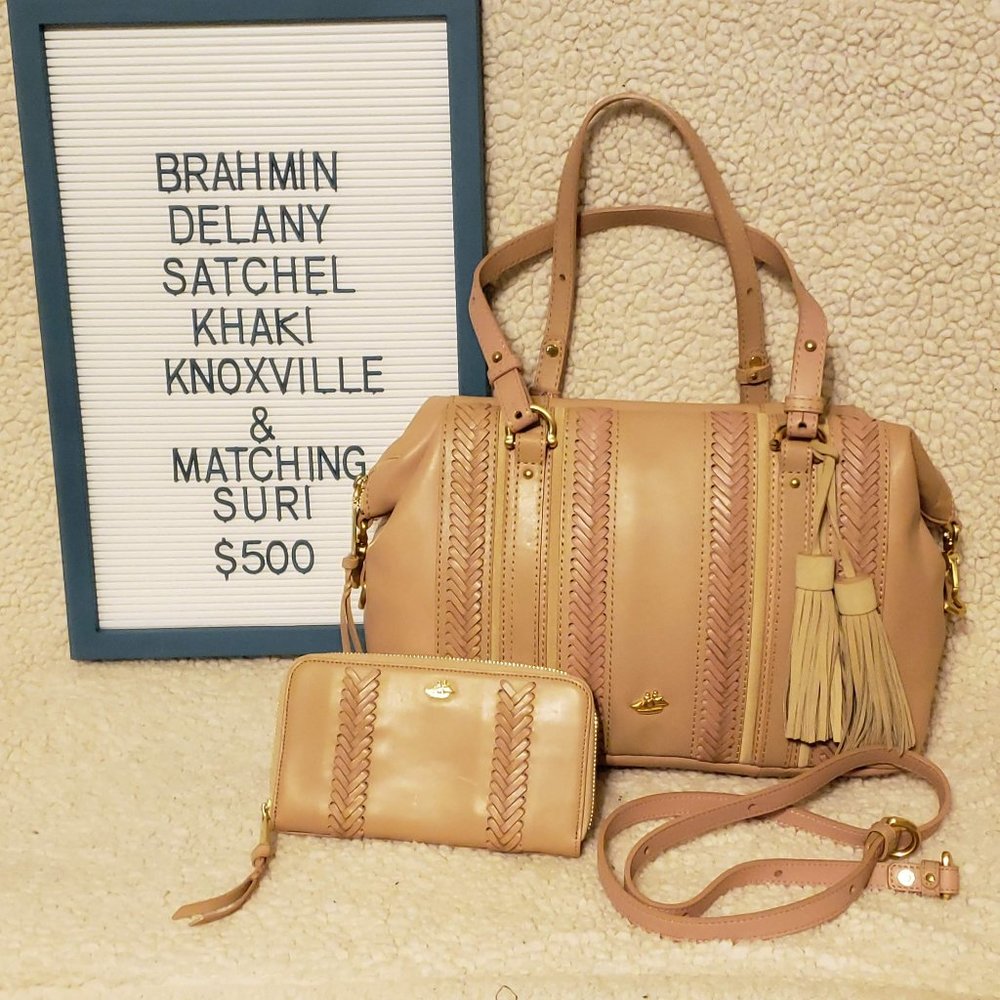 Brahmin Delany Satchel Khaki Knoxville and Matching Suri Wallet